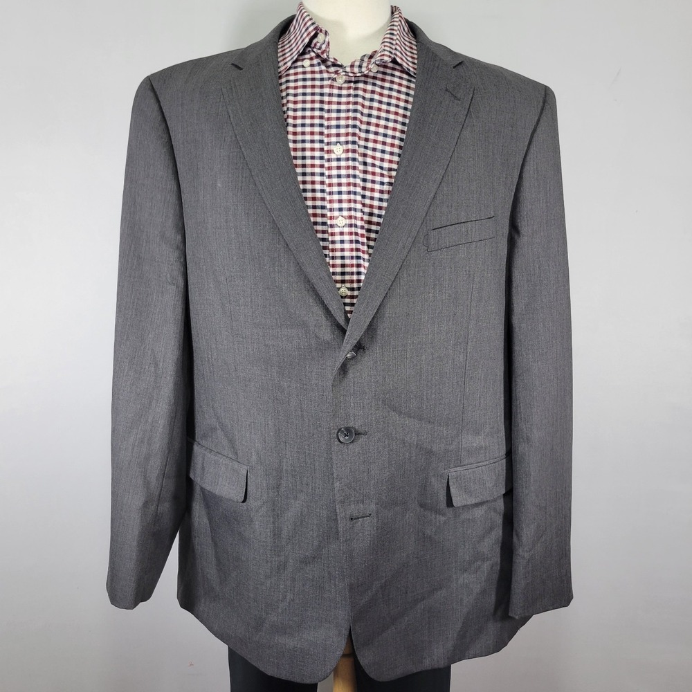 Perry Ellis Portfolio Men's Sport Coat Blazer Three Button Gray Poly Wool 50XL